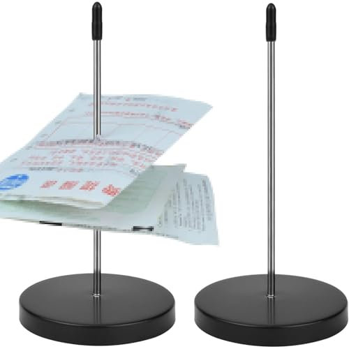Paquete de 4 pinchos para boletos, soporte de pico de recibo, soporte de metal para billetes, estaca recta para restaurante, cocina, oficina, hotel (negro)