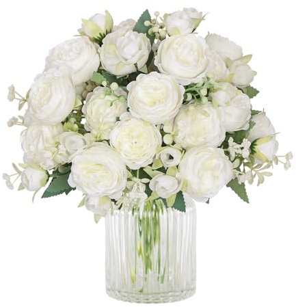 SOMYTING Peonie artificiali, bouquet di peonie finte, 2 fasci di fiori bianchi, peonie in seta, peonie finte, peonie artificiali, per feste di nozze, centrotavola, decorazione per la casa (bianco)
