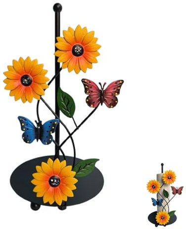 Dispenser Per Rotoli Da Cucina, Organizzatore Di Rotoli Di Carta, Supporto Per Rotolo In Piedi, Portarotolo Da Cucina Autoportante Nero - Farfalla Girasole In Ferro, Decorazione Creativa Per Casa