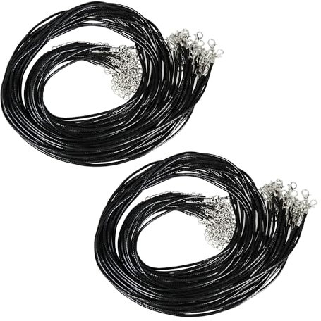 pson Lot de 40 cordons en cuir tressé noir de 61 cm avec fermoir mousqueton, 2 mm de large, pour pendentif, bricolage, fabrication de bijoux