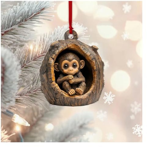 Wisafory Weihnachtsbaumschmuck Acryl Tier Dekor Weihnachtsbaum Anhänger mit Tiermuster 2D Acryl Weihnachtsdeko Eule Waschbär Ornament für Urlaub, Party, Weihnachtsdeko AFFE