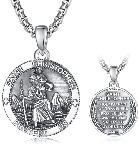 ADMETUS 925 Silber Heiliger Medaille, Heiliger Amulett Halskette Schutz Anhänger Schmuck Religiöser Geschenke für Herren with 2.5mm 22+2 Rolo Ketten
