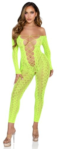 LEG AVENUE Damen Python Net Crotchless Footless Lingerie Jumpsuit With Faux Lace Up Detail Netz-Bodystocking (1er Pack)