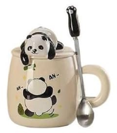 Huiyiwert Cute Panda Kaffeetasse 400ml süße 3D Panda Kaffeebecher mit Deckel und Löffel Milchbecher lustige Bürotasse Kakaoecher Geschenk für Frauen Männer Freunde Kollegen (AnAn)