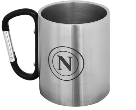 SSC Napoli Mug in Acciaio con Moschettone, Logo Napoli Inciso a Laser