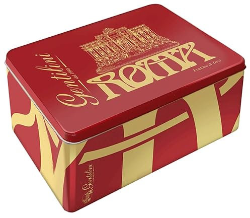Gentilini Biscottiera Fontana di Trevi in Latta Decorativa con biscotti Favole con gocce di Cioccolato e Frutta 250g