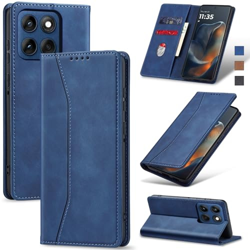 Jasonyu Wallet Case for Motorola Edge 60, Flip PU Leather, Blue | Card Holder, Kickstand, Magnetic Closure, Shockproof TPU, Folio Flip Phone Cover