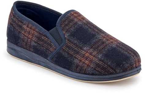 Pavers Mens Wide Fit Memory Foam Slippers Navy Size 12