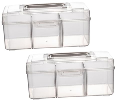 MOTHNUR 2Pcs Large Capacity Transparent Medicine Box with Handle Portable Household Storage Container for Office and Outdoor Use Multi Compartment Organizer for Medicines and Essentials
