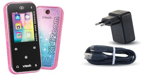 VTech KidiZoom Snap Touch pink – Kinderkamera im Smartphone-Format mit Touchscreen – Für Kinder von 6-12 Jahren + VTech USB-C Netzadapter