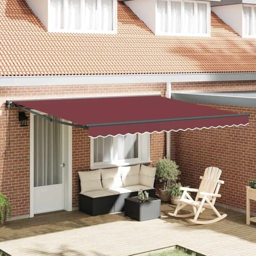 Qnhdfrt Tenda elettrica semi-cassetta, colore rosso bordeaux, 400 x 300 cm, braccio snodato allungabile, supporto da parete in tessuto resistente alle intemperie, per balcone, terrazza, giardino