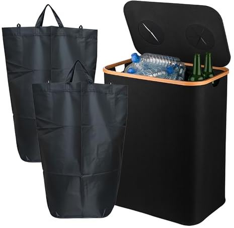 Relaxdays Récipient de Collecte de Bouteilles, 140 L, jusqu'à 60 Bouteilles, 2 Sacs, Noir