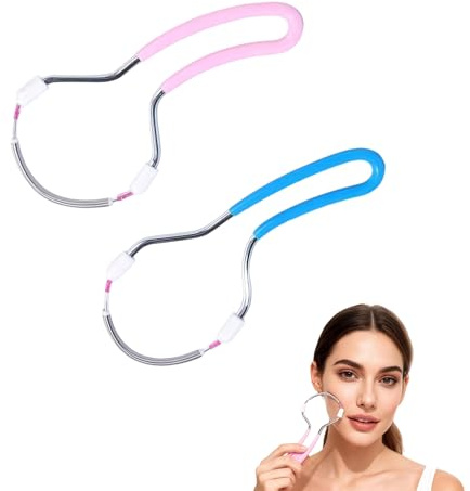 2 Stück Gesichtshaarentferner, Frühlings Gesichtsepilierer, Tragbare Gesichtshaarentferner für Frauen, Manueller Epilierer für Gesichtshaarentfernung, Stirn, Wange, Oberlippe (Rosa Und Blau)