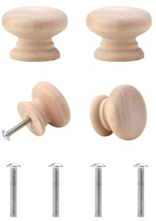 SISI UK Solid Pine Wood Cabinet Knobs with Screws 40mm Mushroom Drawer Knobs Door Pull Handles for Kitchen Cupboards & Wardrobe Doors Pack of 4