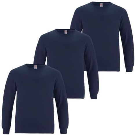 Men's Long Sleeve T-Shirt, 100% Cotton Jersey Crew Neck Cuffed Tee
