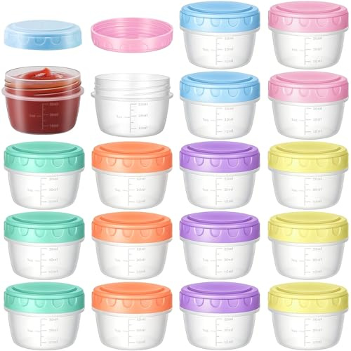 18 contenitori per congelatore piccoli da 80 ml con scala di misurazione | con coperchio, a prova di perdite, senza BPA, impilabili, piccoli contenitori di plastica per salse, snack e porridge per