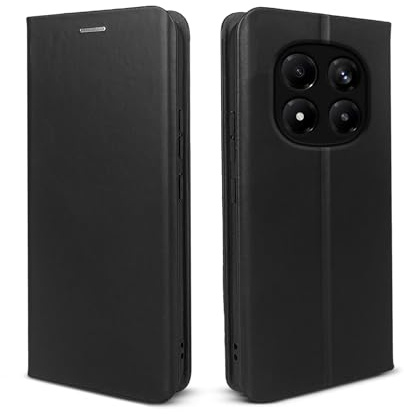phase9 Echtleder Handyhülle für Xiaomi Redmi Note 15 Pro+ 5G Klapphülle Leder Case Hülle Magnetverschluss RFID-Schutz Kartenfächer Geldfach Standfunktion Schutzhülle Datenschutz Schwarz