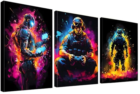 KiKiHong Gaming Poster mit Rahmen 3er Bilder Jugendzimmer Jungen | Gaming Bilder für die Wand für Kinderzimmer Jugendzimmer Wohnzimmer Schlafzimmer 30x40 cm