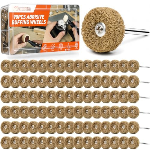 Lot de 90 roues de polissage abrasives – Tige de 0,3 cm, grain 80-800, 15 roues de polissage en feutre de laine, kit de polissage pour métal, bijoux, bois, verre