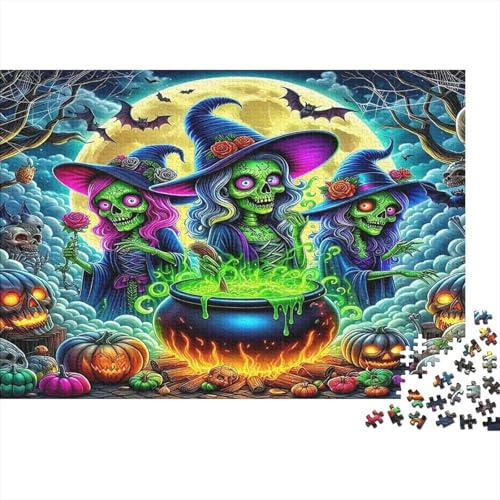 Fantastisches Hexenmotiv 1000 Teile Papierpuzzle Für Erwachsene Lernfördernd Halloween Zauber Puzzle Wanddeko Geschenk 52x38cm/1000pcs
