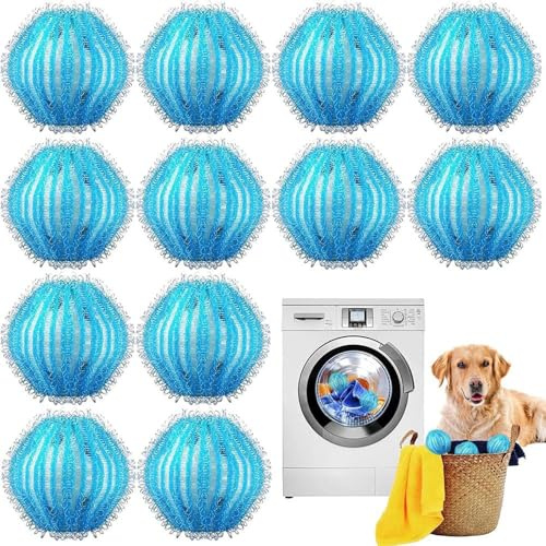 Rimotedeso Eliminador de Pelos de Mascota para Lavadora, Bola de Pelusa para Lavadora, 12 Unidades 3.5cm Azul, Alta Eficiencia contra Pelos de Mascotas y Pelusas, Reduce Arrugas, Bola de Lavado