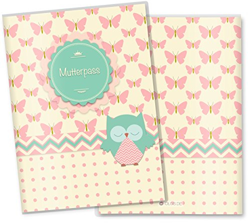 OLGS Mutterpasshülle 3-teilig Schmetterling Eule Mutterpass Hülle Schwangerschaft Geschenkidee (Mutterpass ohne Personalisierung, Eule)