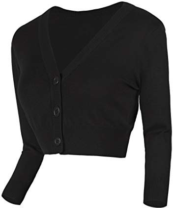 Urban GoCo Damen V-Ausschnitt Kurz-Strickweste Strickjacke (XL, schwarz)