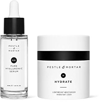 Pestle & Mortar Hydrating Duo gift sets- Hyaluronic Acid Face Serum with Vitamin B5 and Lightweight Anti Ageing Face Moisturiser