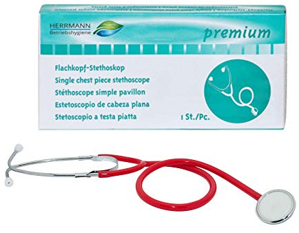 Flachkopf Stethoskop in Rot | nickelfreie Alu-Plastik-Kombination | ultraleicht & super Akustik | flexibler Y-Schlauch mit Brusstück | Ideal für Ärzte, Pflegepersonal & Privatgebrauch