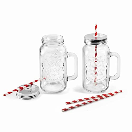 LACOR 69387 - Set de 2 jarras de cristal con tapa de metal y orificio central para pajita
