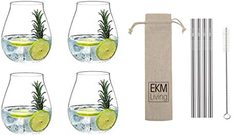 Riedel 5414/67 Gin Tonic Gläser Set 4 Stück + Gratis 4er Set EKM Living Edelstahl Strohhalme (Silber)
