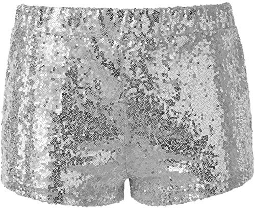 dressforfun 900996 Damen Pailletten Glitzer Shorts, sexy kurze Hose Shorts, Silber (S | Nr. 303891)