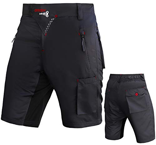 Brisk Bike Short VTT avec Short de Compression intérieur rembourré (FR/ES, Alpha/Lettres, M, Taille Normale, Taille Courte, Black)