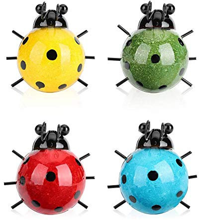 Pack of 4 Ladybird Metal Wall Art Garden Decoration - Outdoor Sculptures, Colourful Cute Insect Hanging Ornament for Fence, Lawn Decor - Indoor Outdoor