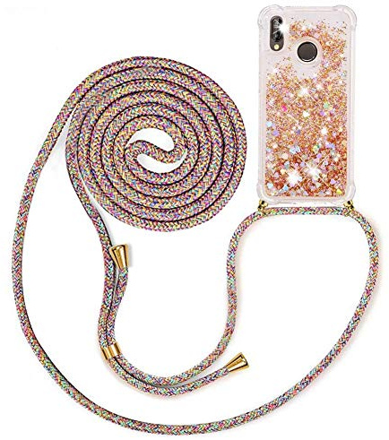 HongMan Handykette Hülle Kompatibel mit Huawei P20 Lite - Quicksand Glitzer Hülle mit Band - Silikon Handyhülle mit Kordel Umhängenband - Schnur mit Treibsand Case zum Umhängen
