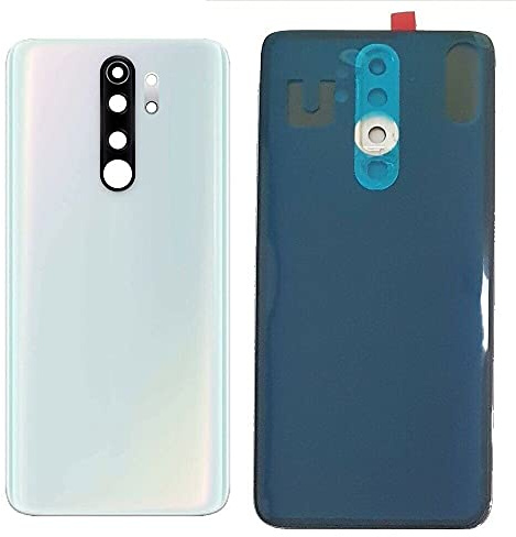 Set mit 3 n.1 Akku-Abdeckungen + n.1 doppelseitigem Klebeband + n.1 Linse kompatibel für Xiaomi Redmi Note 8 Pro (6.53) M1906G7I M1906G7G Rückseite Glas Klebeband + Linse mit Rahmen (weiß)