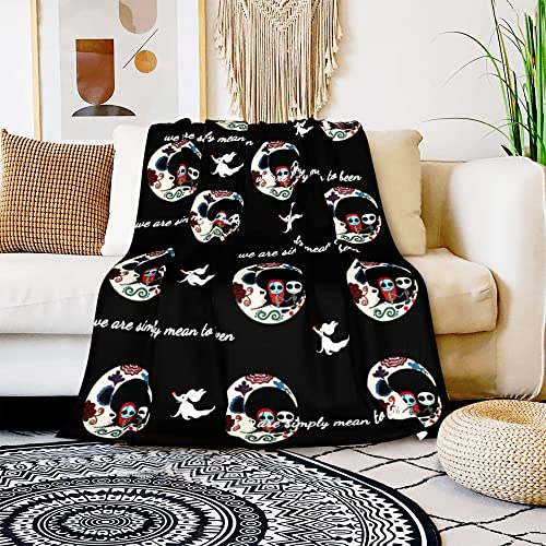 Jack Skellington and Sally Überwurfdecke, Fleece, Flanell, weiche Decke, Halloween, Weihnachtsdecke für Couch, Sofa, Bett, Herbst, Schlafzimmer, Dekor (101,6 x 127 cm, kühlendes Schwarz)