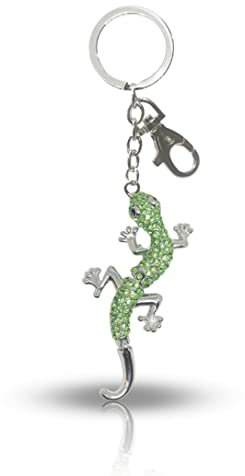 Schlüsselanhänger Gecko mit Strasssteinen, Grün