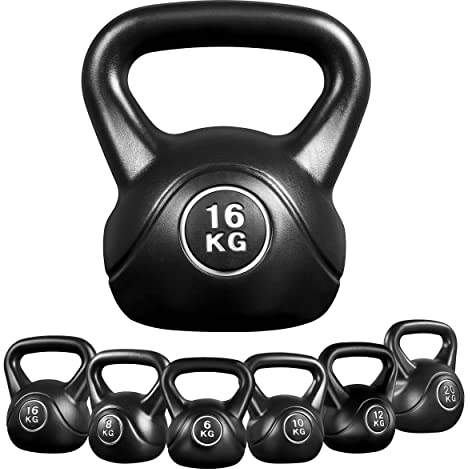 Yaheetech Kettlebell da 16KG per Sport Fitness Palestra in HDPE e Cemento con Maniglia Ergonomica Antiscivolo Attrezzo Sportivo da Costruzione Muscolare e Allenamento di Forza Nero