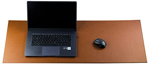DELMON VARONE - XXL Schreibtischunterlage 100x40 cm aus veganem Kunstleder für Büro & Home Office braun - Mauspad Schreibunterlage extra lang - Schreibtisch-Unterlage ideal auch als Mousepad