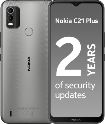 Nokia C21 Plus Smartphone with 6.5 HD+ Display, Toughened Glass, 2-Day Battery Life, 13MP Dual-Camera with HDR, Panorama & Beautification, Clean OS, 2 Years Security Updates, Dual-Sim - Grey