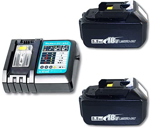 18V 5.5Ah Replacement BL1850B Battery 2 Pack and DC18RC 3A Charger Suit,Biscuit Jointer DPJ180 Battery BL1850B Compatible with Makita