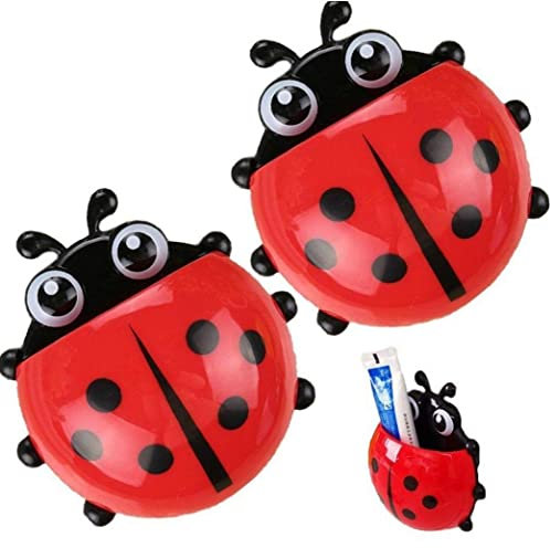 2pcs Ladybug Tier Insektenbürstenhalter Badezimmer Cartoon Zahnbürste Zahnpasta Wandsaughalter Rack Behälter Organizer