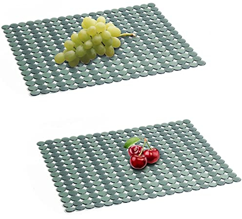 Qulable 2 Stück Küchenspüle-Matte für Edelstahl/Keramikspülen, PVC-umweltfreundliche Schutzfolien für den Boden der Küchenspüle, verstellbar, Punkte-Design, 11.8x15.7 cm (dunkelgrün)