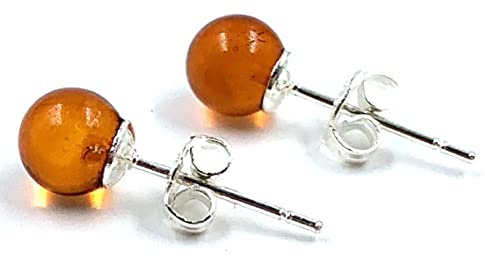 Boucles d'oreilles en ambre naturel de la Baltique en argent sterling Petites boucles d'oreilles rondes en ambre