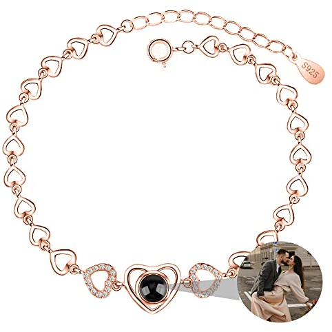 Personalisiertes Foto Armband Benutzerdefinierte Bild Projektions Armbänder Ich liebe dich Armband 100 Sprachen Projektions armband Herz Projektions Armband mit Bild im Inneren für Frauen Männer