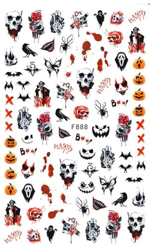 EROSPA® Nailart Nail-Tattoo Totenkopf Schädel Kürbis - Nagel Sticker - Aufkleber - Selbstklebend