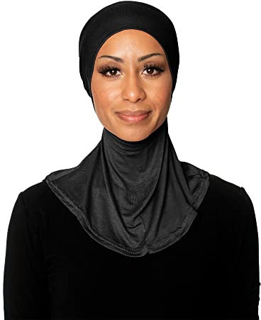 TheHijabStore.com Ninja Hijab Unterschal für Damen, mit bequemem, elastischem Hals, volle sofortige Abdeckung, Haubenhaube, Schwarz, Einheitsgröße