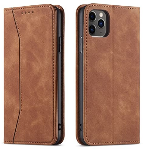 OKZone Compatible with iPhone 11 Pro (5.8 Inches) Case, Magnetic Leather Mobile Phone Case for iPhone 11 Pro, Premium Leather Flip Foldable Card Slots Shockproof Stand Function (Khaki)