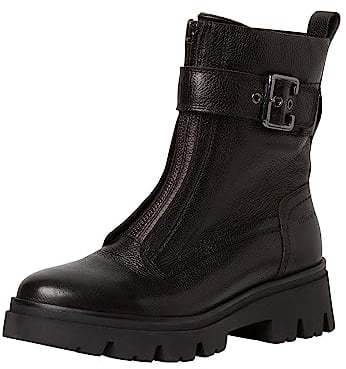 Tamaris COMFORT Damen Stiefeletten ohne Absatz aus Leder mit Reißverschluss Comfort Fit, Schwarz (Black), 38 EU